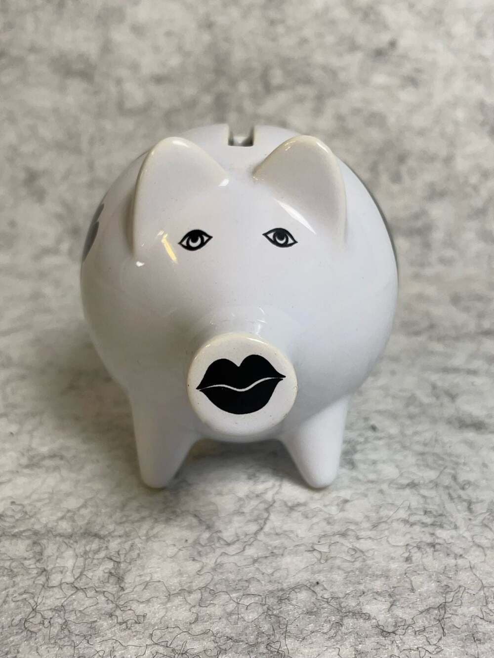 Vintage Scheurich West Germany White Ceramic Piggy Bank with Lips and Eyes Graph
